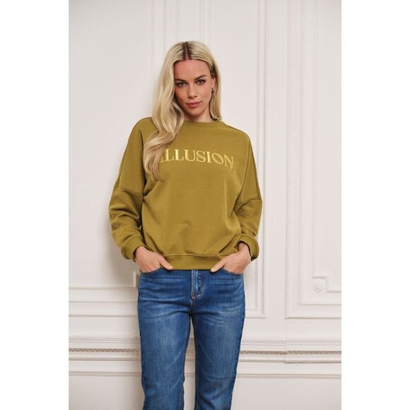 NWT ESQUALO ILLUSION Olive & Gold Embroidered Crewneck Sweater - Picture 2 of 10